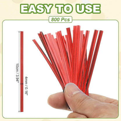 PATIKIL Bag Twist Ties 4 Inch, 800 Pcs Metallic Bread Ties for Treat Plastic Bags Gift Wrapping Candy Coffee Bag Plant Party Cake Favor, Red