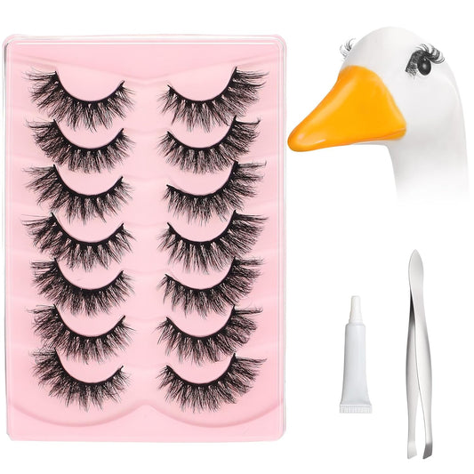 Geelin 7 Pcs Porch Goose Outfit Eyelash for 23/17'' Plastic Lawn Goose Statue Mink Fake Lashes End