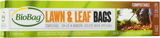 BioBag USA 100% Certified Compostable Lawn & Leaf Yard Waste Bags, 33 Gallon, Large Capacity and