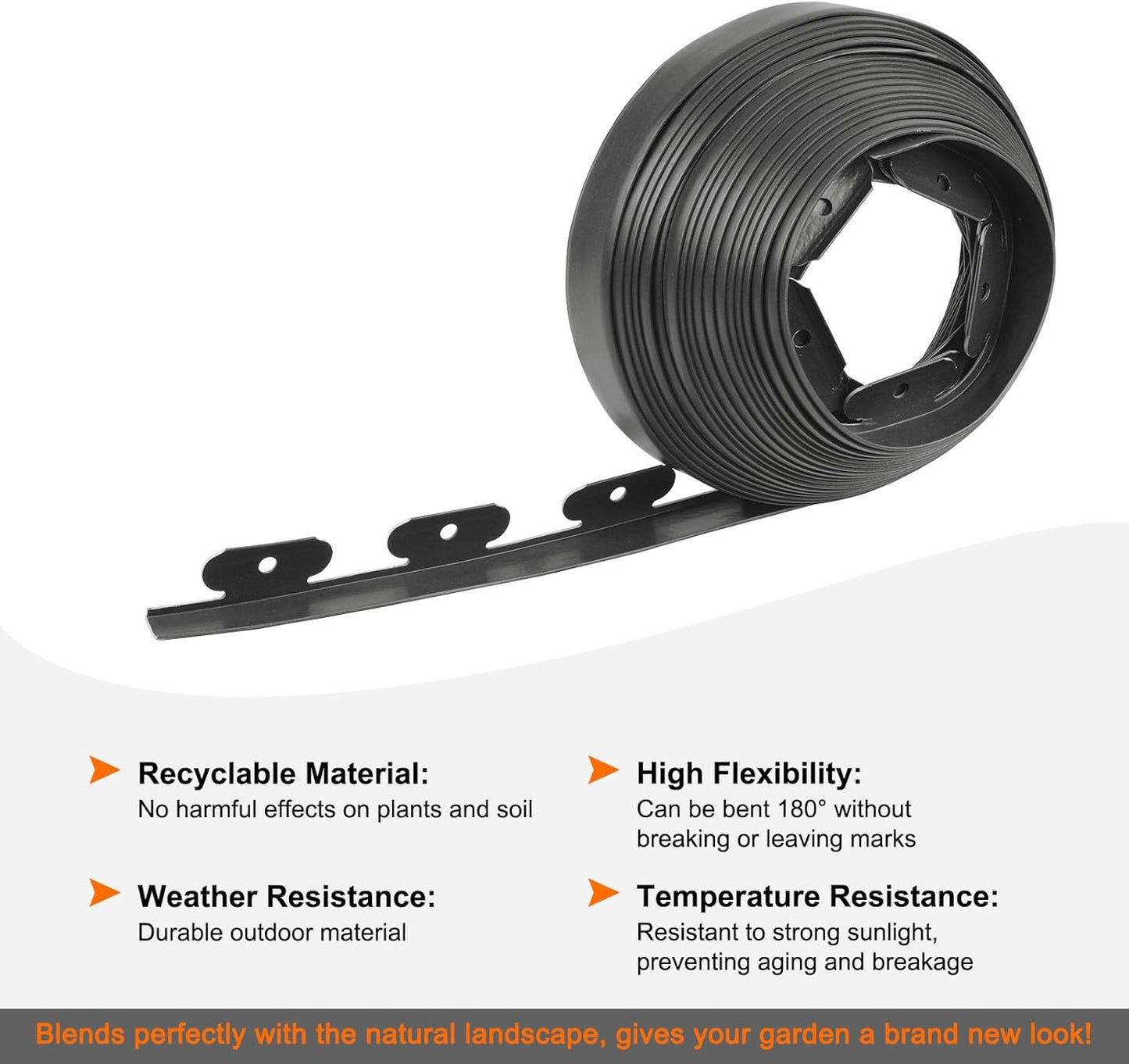 Garden Edging - 46 Feet Plastic Landscaping Edging Border with 42 PCS Spikes Apply to Flower Beds/Grass Lawn/Yard (46FT x 1.57IN, Black)