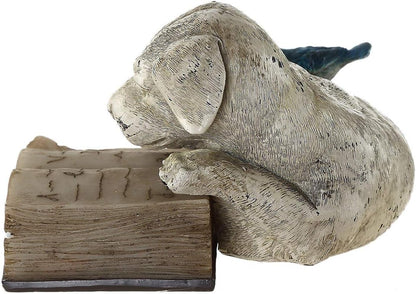 Topadorn Resin Dog Statue Solar Power Outdoor Statuary Cute Puppy for Garden Decoration, Dog Read a Book
