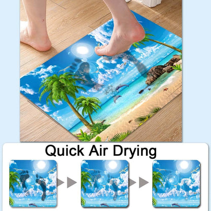 Bath Mat-Bathroom Rug，Summer Coconut Beach Dolphins-Absorbent Non Slip Quick Dry Stain Resistant Easy to Clean Care Shower Rug for Bathtub Shower Room 16×24Inch (40 * 60cm)