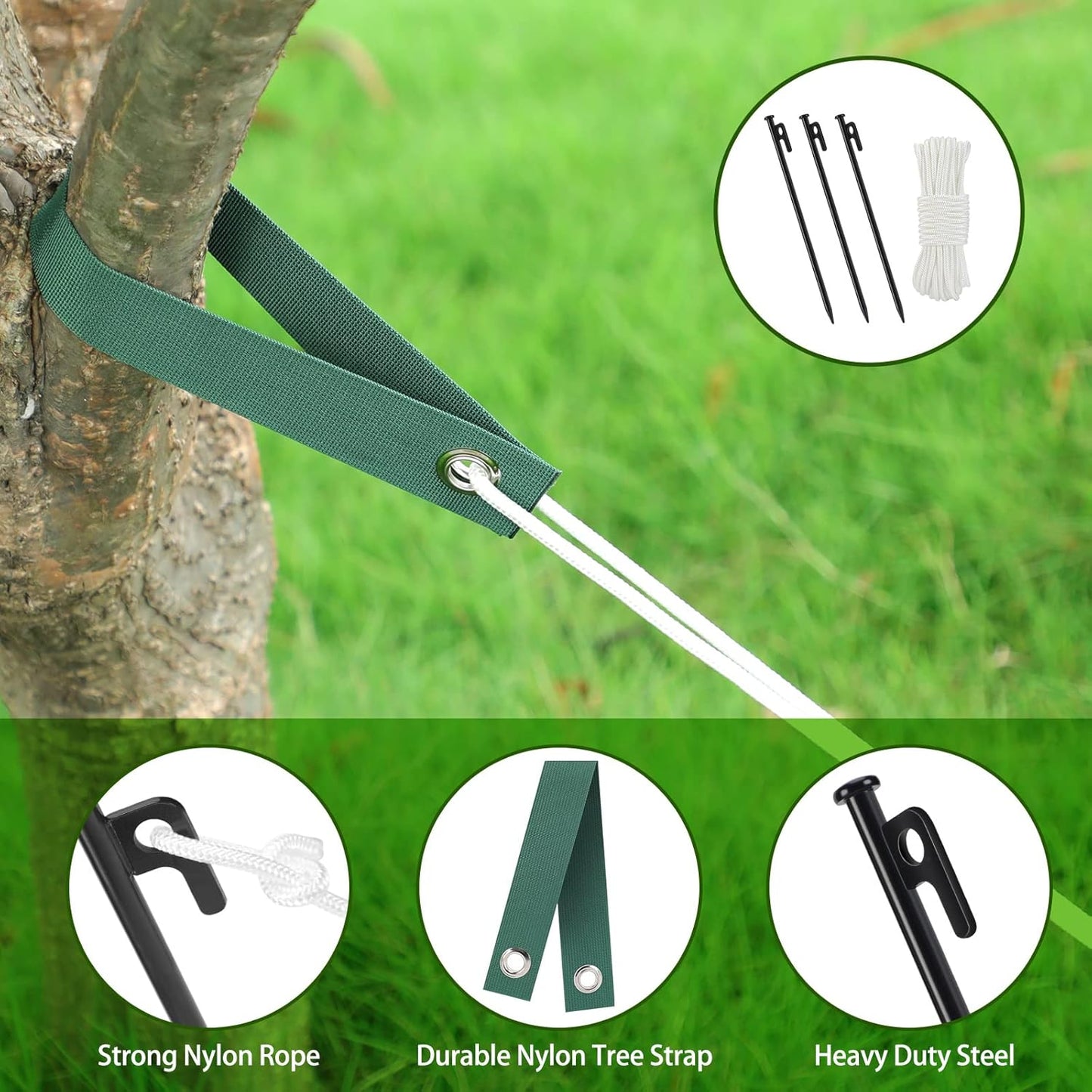 Tree Stake Kits, Heavy Duty Tree Stakes and Supports Kits for Young Trees Against Bad Weather, 3 Pcs Tree Stake, 3 Pcs Tree Straps, 32.8 FT Rope