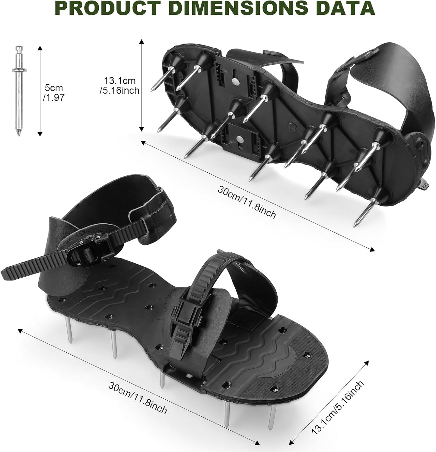 Lawn Aerator Shoes for Grass Spikes Aerator Lawn Shoes for Patio/Yard/Garden Heavy-Duty Spiked Sandals with Adjustable Loop Straps Stainless Steel Black