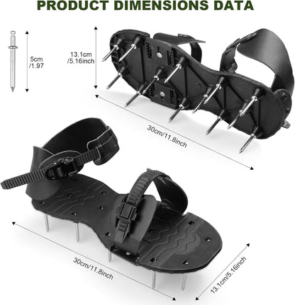 Lawn Aerator Shoes for Grass Spikes Aerator Lawn Shoes for Patio/Yard/Garden Heavy-Duty Spiked Sandals with Adjustable Loop Straps Stainless Steel Black