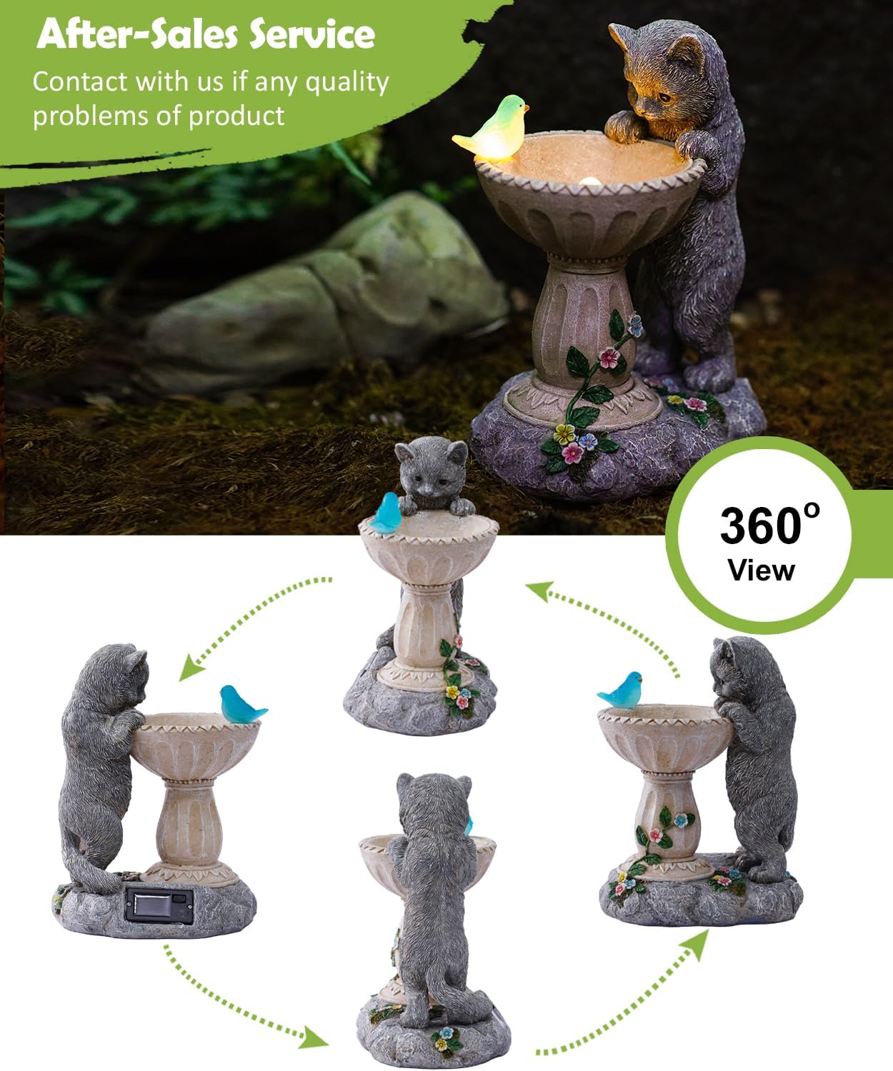 Nacome Cat Birdbath Garden Decor: Outdoor Statues Ornaments for Outside Decorations Yard Art Lawn Porch Patio Balcony - Birthday Gifts Choice for Mom Grandma Women Lover