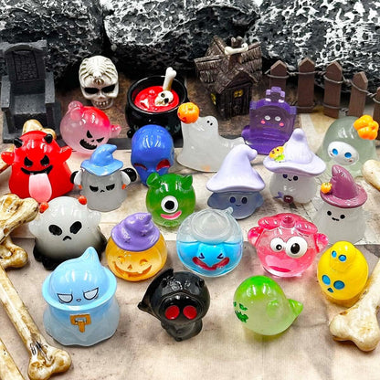 Suartus Halloween Mini Resin Figures 39 Styles Tiny Resin Figurines Kit to Hide Cute Pumpkin Ghost Skull Luminous Miniature Figures Bulk for Halloween Party Favors Outdoor Garden Landscape Decor