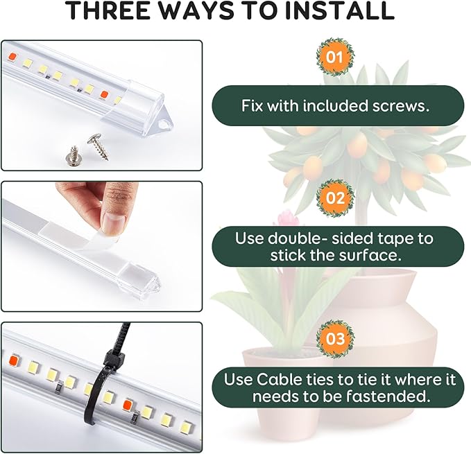 4 Bars Grow Light Strips for Indoor Plants with Auto ON/Off Timer 6/12/18H, 5 Dimmable Levels for Shelves Plant Growing(Pack 2)