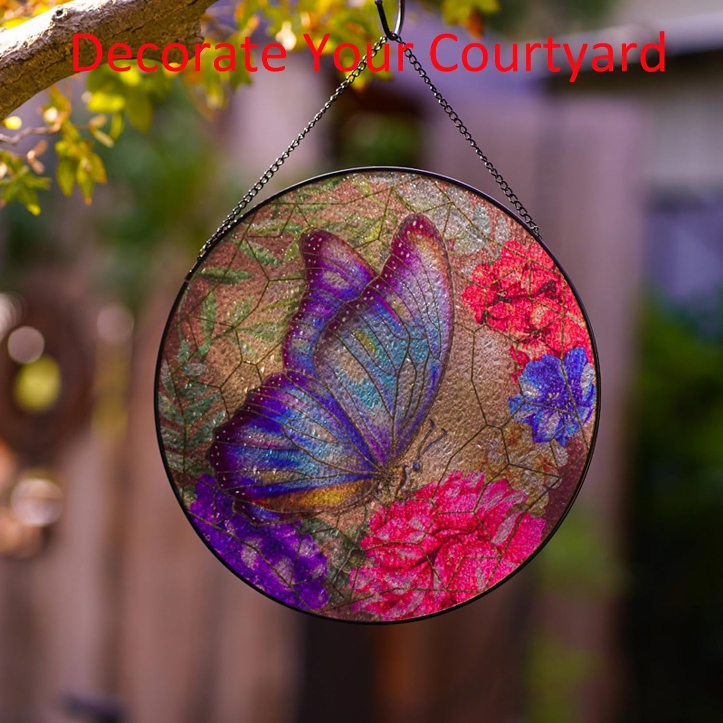 Butterfly Hanging Stained Glass for Windows,20cm/7.87inch Hand-Painted Sun Catcher Garden Hangings Christmas Mother's Day, Valentine's Day Ornaments Festival Gift (B Style)