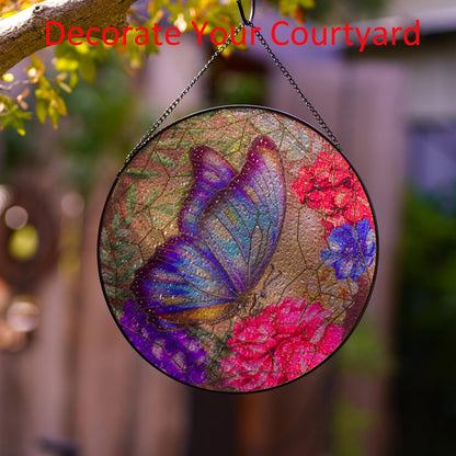 Butterfly Hanging Stained Glass for Windows,20cm/7.87inch Hand-Painted Sun Catcher Garden Hangings Christmas Mother's Day, Valentine's Day Ornaments Festival Gift (B Style)