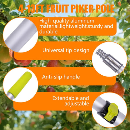 20FT Telescopic Fruit Picker With Wire Basket and Woven Basket,Adjustable Fruit Picker Pole With Basket Telescoping,4.6-20FT Fruit Picker Pole,Suitable For Picking Apples,Mangoes,Plums and Others