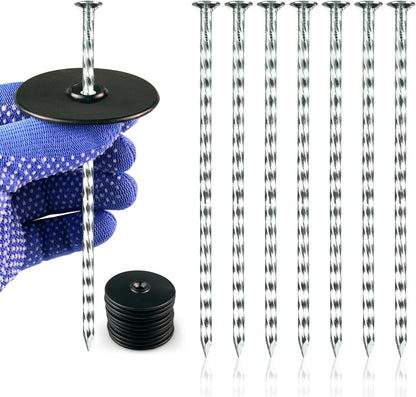 Spiral Landscape Stakes with Gasket, Heavy Duty Galvanized Metal Garden Landscape Stakes Kit for Securing Weed Barrier Fabric, Artificial Turf, Floor Mat and More (6 Inch Stake + Gasket, 300)