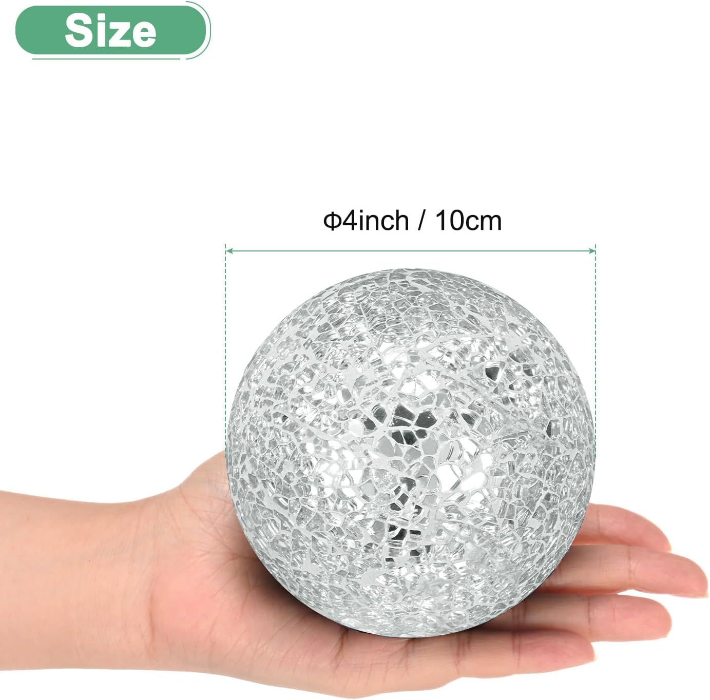 Decorative Ball for Bowls, 4 Inch Mosaic Glass Balls Decorative Glass Orbs for Home Decor/Dining Tables/Wedding Party/Coffee Table/Centerpiece Decor [Silver]
