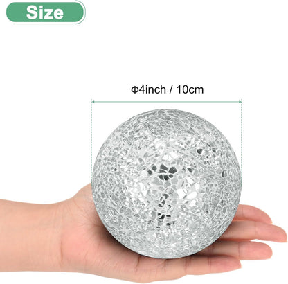 Decorative Ball for Bowls, 4 Inch Mosaic Glass Balls Decorative Glass Orbs for Home Decor/Dining Tables/Wedding Party/Coffee Table/Centerpiece Decor [Silver]
