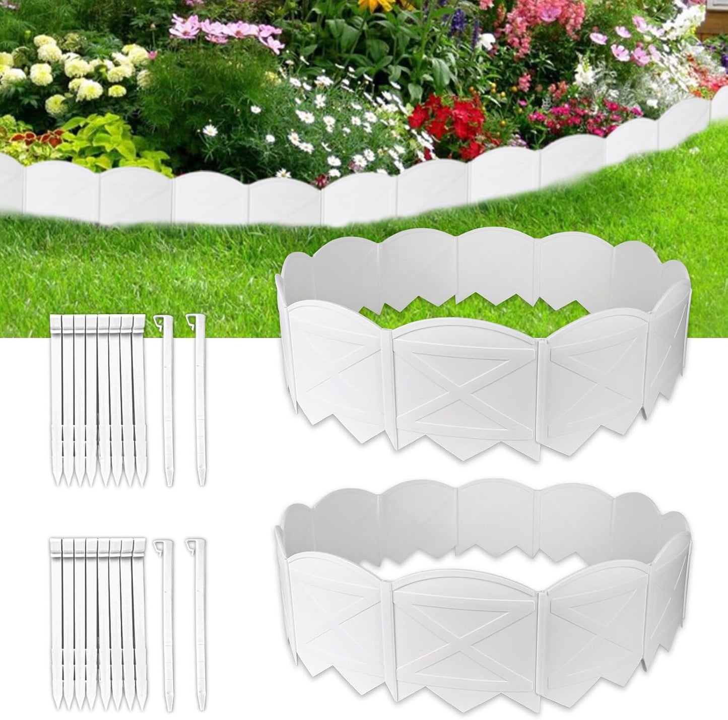 Vashly 40Ft Edging for Landscaping 5.9inch Tall Garden Edging with 40Pcs Anchoring Stakes, 40Pcs White Garden Edging Border Landscape Edging Flower Bed Edging Borders