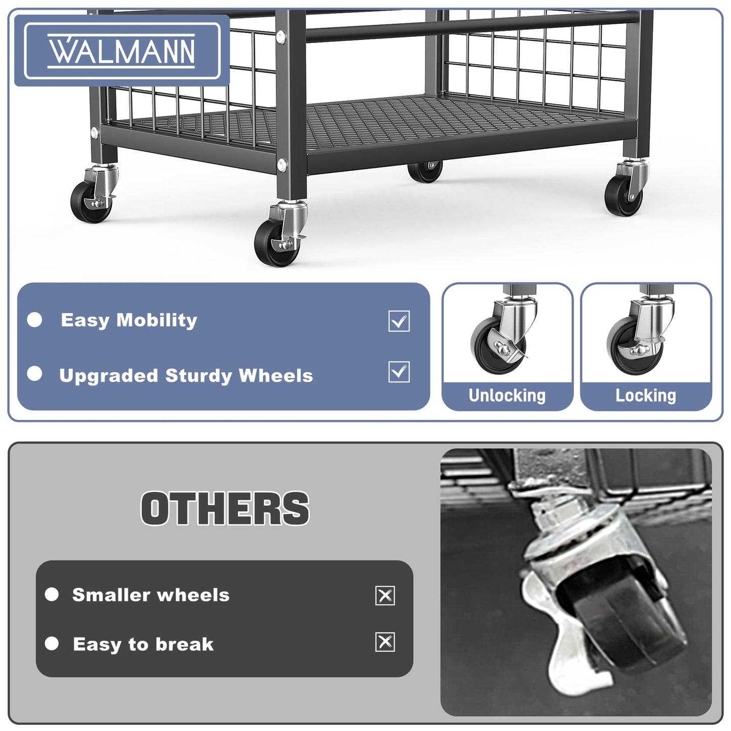 WALMANN Garden Tool Organizer with Wheels for Garage, Rakes/Shovels/Yard Tools Storage Stand for