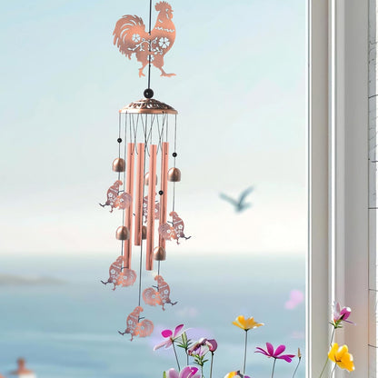 Outside Brass Rooster Wind Chimes – Handcrafted with Deep Melodic Tone, Christmas/Birthday Decor for Garden & Patio Lovers, Unique Housewarming Present for Outdoor Spaces