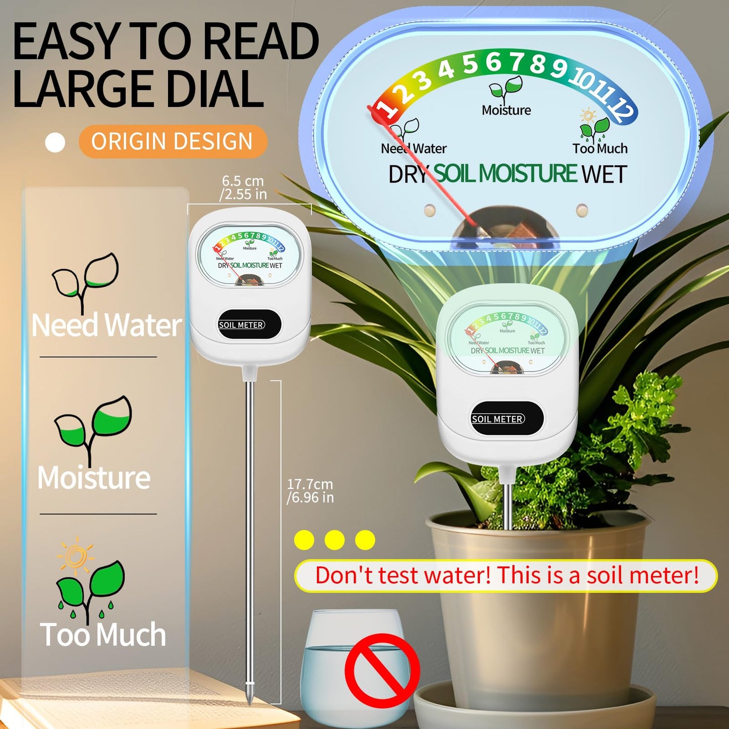 Aenncci Soil Moisture Meter, Soil Test Kit, Soil Meter, Soil Tester, Moisture Meter for House