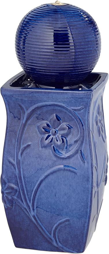 Periwinkle 29 1/4" High Large Zen Outdoor Decor Blue Ceramic Floor Fountain with Light LED Ball Standing Sphere Bubbler Water Feature for Outside Garden Patio Yard Backyard Porch - John Timberland