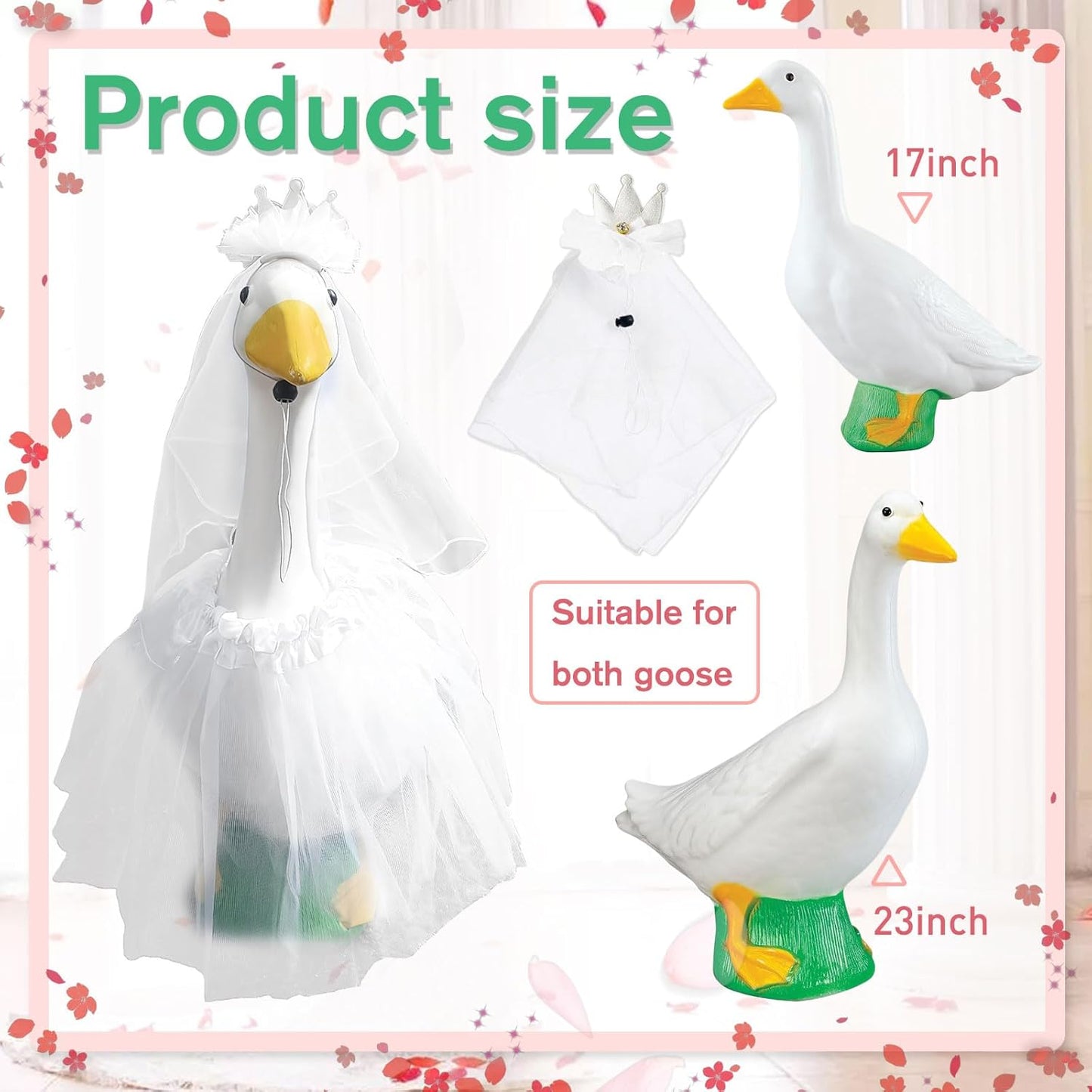 Porch Goose Outfit for 23" 17" Bride Goose Lawn Goose Costume Wedding Dress Statue Decor Clothes Outdoor Garden Lawn Art Decor