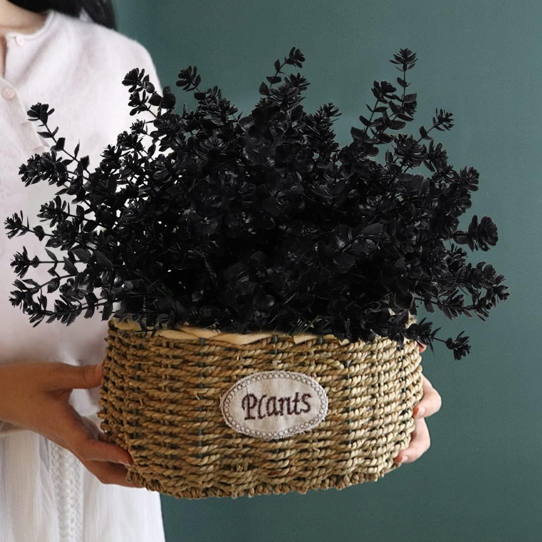 Black Artificial Flowers, Fake Outdoor UV Resistant Plants Faux Plastic Greenery Shrubs Indoor Outside Hanging Planter Home Kitchen Office Wedding, Garden Decor (Black)