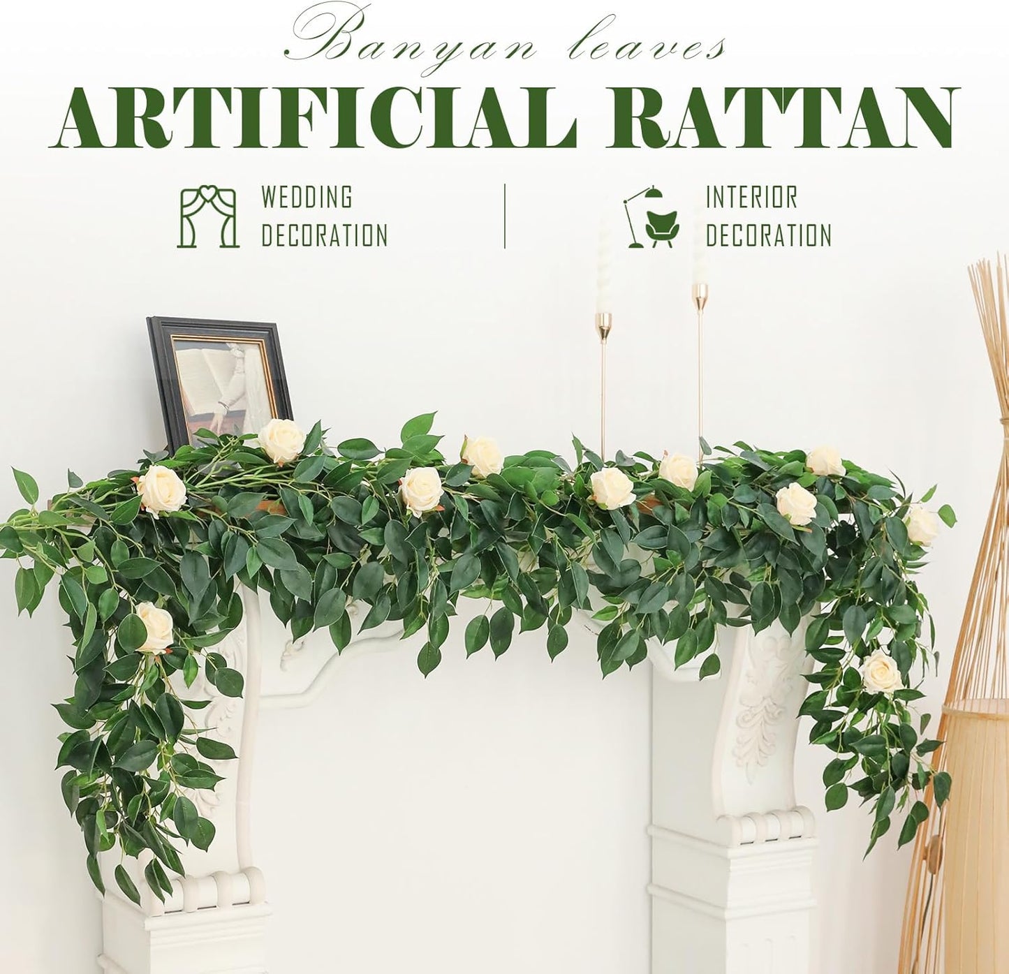 2 Strands Artificial Ficus Vines 79'' Fake Ivy Garland Greenery with Silk Green Leaves Faux Hanging Plants for Bedroom Home Wall Wedding Arch Party Room Decor