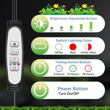 Tri-Heads Grow Lights for Indoor Plants, Full Spectrum Plant Lights for Indoor Growing with Adjustable 360° Gooseneck, 6/12/18H Timer & Dimming for Seedlings, Succulents, and Houseplants.