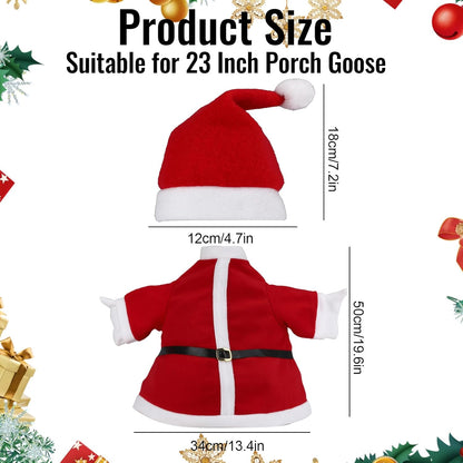 Porch Goose Outfits Christmas, Funny Silly Porch Goose Statue Accessories with Clothes Hat, Yard Lawn Goose Christmas Outfits Clothes for 23" Concrete Porch Geese Xmas Decorations (Red)
