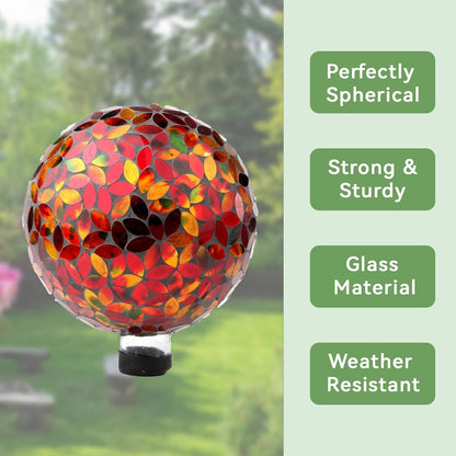 Lily's Home Colorful Mosaic Glass Gazing Ball, Designed with a Stunning Holographic Petal Mosaic Pattern to Bring Color and Reflection to Any Home and Garden, Red and Gold (10" Diameter)