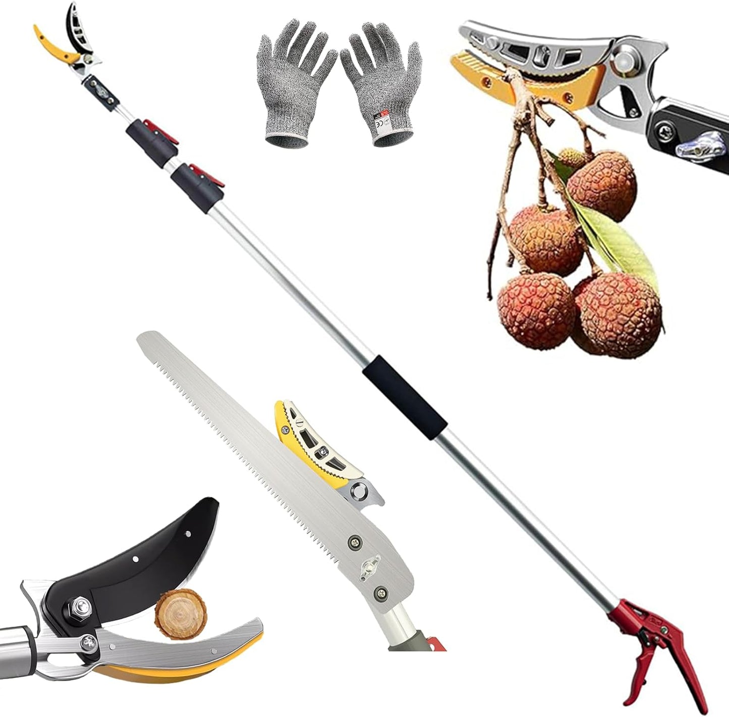 xixi-home Cut and Hold Pruners 4.6-9.8 Ft Long Reach Pole Saw Pruning Shears and Hold Bypass Pruner Extendable Tree Trimmer with Dedicated Serrations Telescoping Fruit Picker