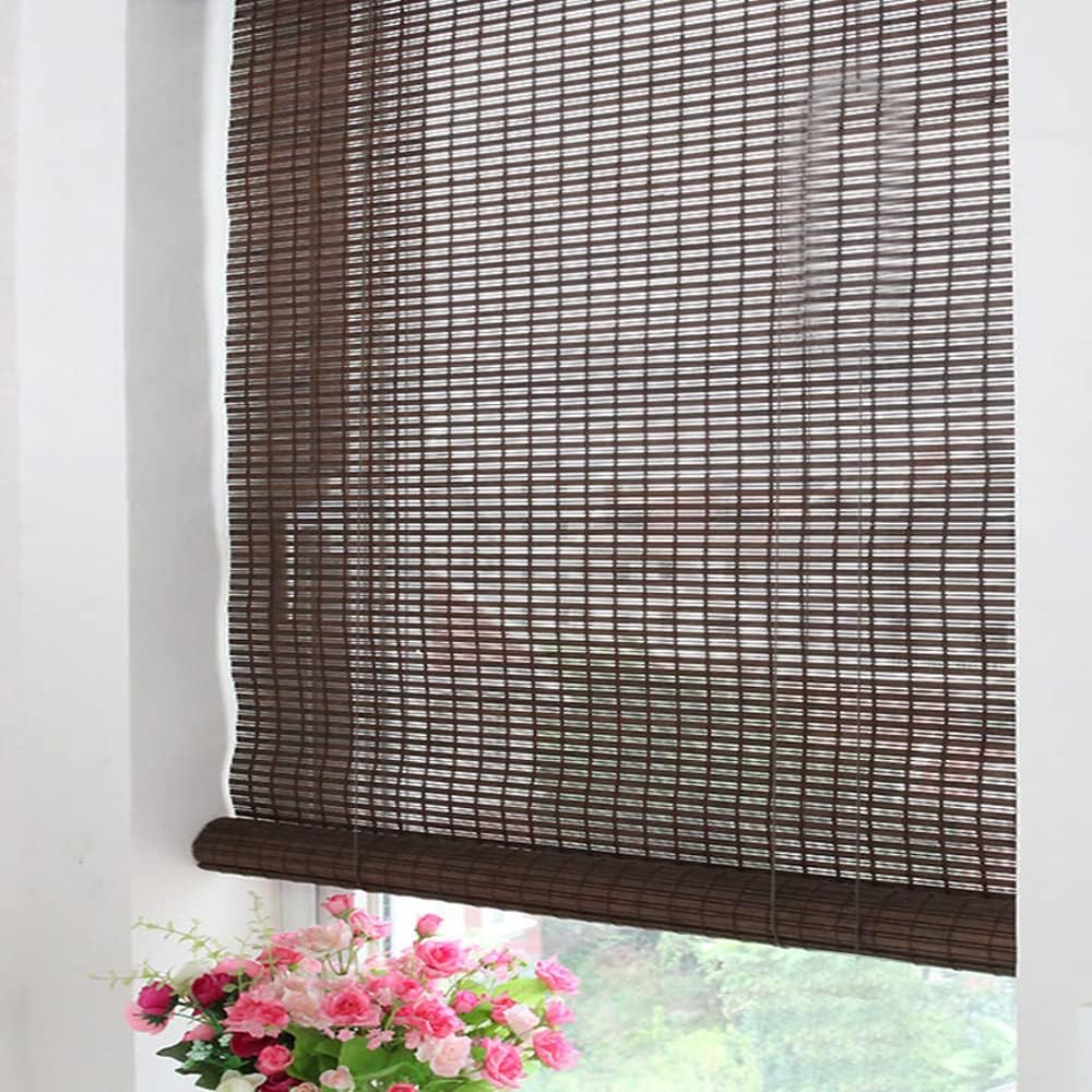 LETAU Cordless Wood Window Roller Shades, Bamboo Light Filtering Window Blinds for Indoor Home, Office, Kitchen, Pattern 8