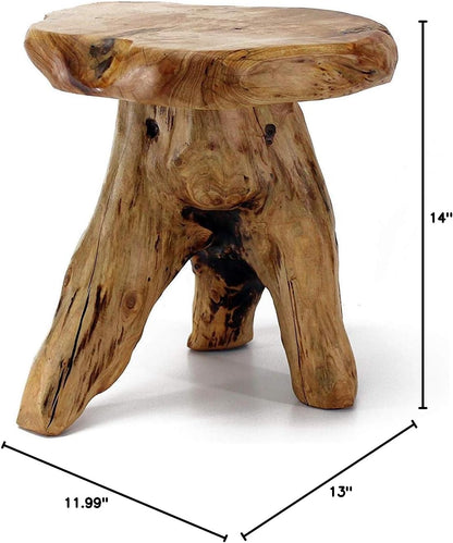 WELLAND Natural Cedar Stump Stool, 14" End Table, Live Edge Side Table, Plant Stand, Small Nightstand, Mushroom Stool for Living Room, Bedroom, Patio, Garden