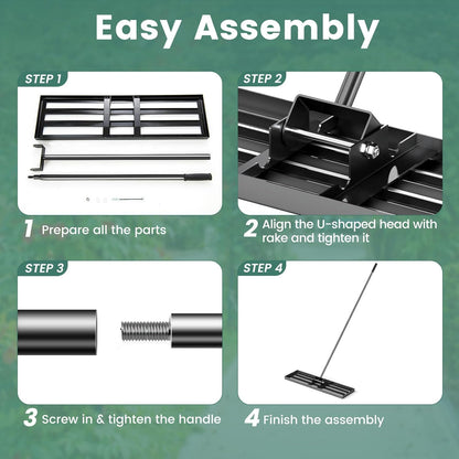 Goplus Lawn Leveling Rake, 36" x 10" Heavy Duty Level Lawn Tool w/ Ergonomic Handle for Soil, Effort-Saving Landscape Rake for Garden, Backyard, Golf Course, Farm, Pasture, Black