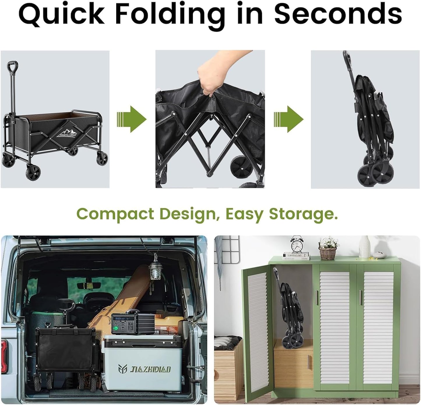 Collapsible Wagon Cart with 5" Removable 360° Swivel Wheels & Handle Adjustable, 220lbs Capacity， Waterproof 600D Oxford Fabric & MDF Base, All-Terrain Portable Utility Cart for Shopping, Garden， Pet