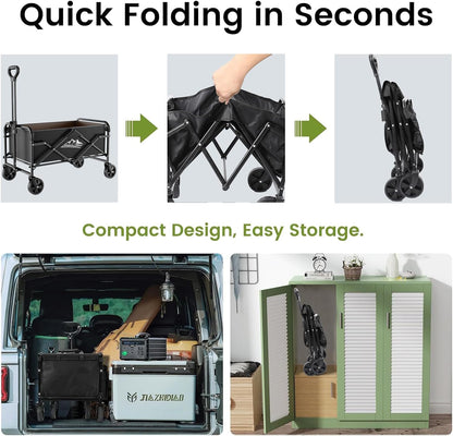 Collapsible Wagon Cart with 5" Removable 360° Swivel Wheels & Handle Adjustable, 220lbs Capacity， Waterproof 600D Oxford Fabric & MDF Base, All-Terrain Portable Utility Cart for Shopping, Garden， Pet