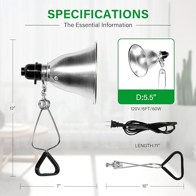 Simple Deluxe Clamp Light with 5.5 Inch Adjustable Aluminum Reflector, Suit for E26 Socket Max 60 Watt Lamp (No Bulb Included), 6 Feet 18/2 SPT-2 Cord, 1 Pack