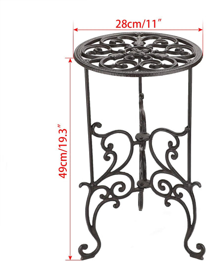 OwnMy Heavy Duty Cast Iron Plant Stand Indoor Outdoor Vintage Wrought Iron Round Flower Pot Holder Stand, 19.3" Tall Decorative Large Potted Plant Stand for Home Garden Patio, Retro-Brown
