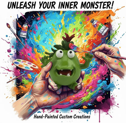 Cute Green Monster Resin Figurine Indoor Outdoor Garden Statue Whimsical Funny Desk Decor - Little Alien Creature with Red Flower/Sprout, Unique (Green)