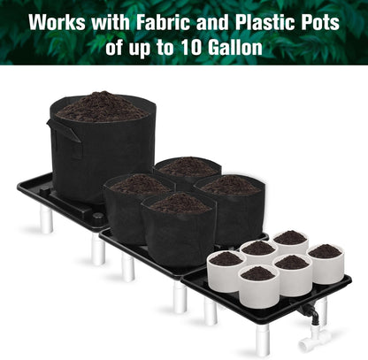 Ez-Pz Runoff Trays 15.5in Garden Flood and Drain Plant Base with PVC Legs and Drain Fitting, Elevated Plant Saucers for Use in Indoor Grow Tents, Greenhouses, and Outdoor Gardens