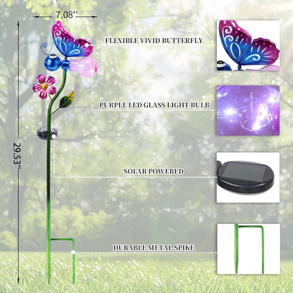 VCUTEKA Solar Garden Lights Metal Flower Decor Colorful Solar Pathway Light with LED Cracked Crystal Ball Outdoor Decorative Stake for Patio Yard Lawn Garden Decor (Purple)