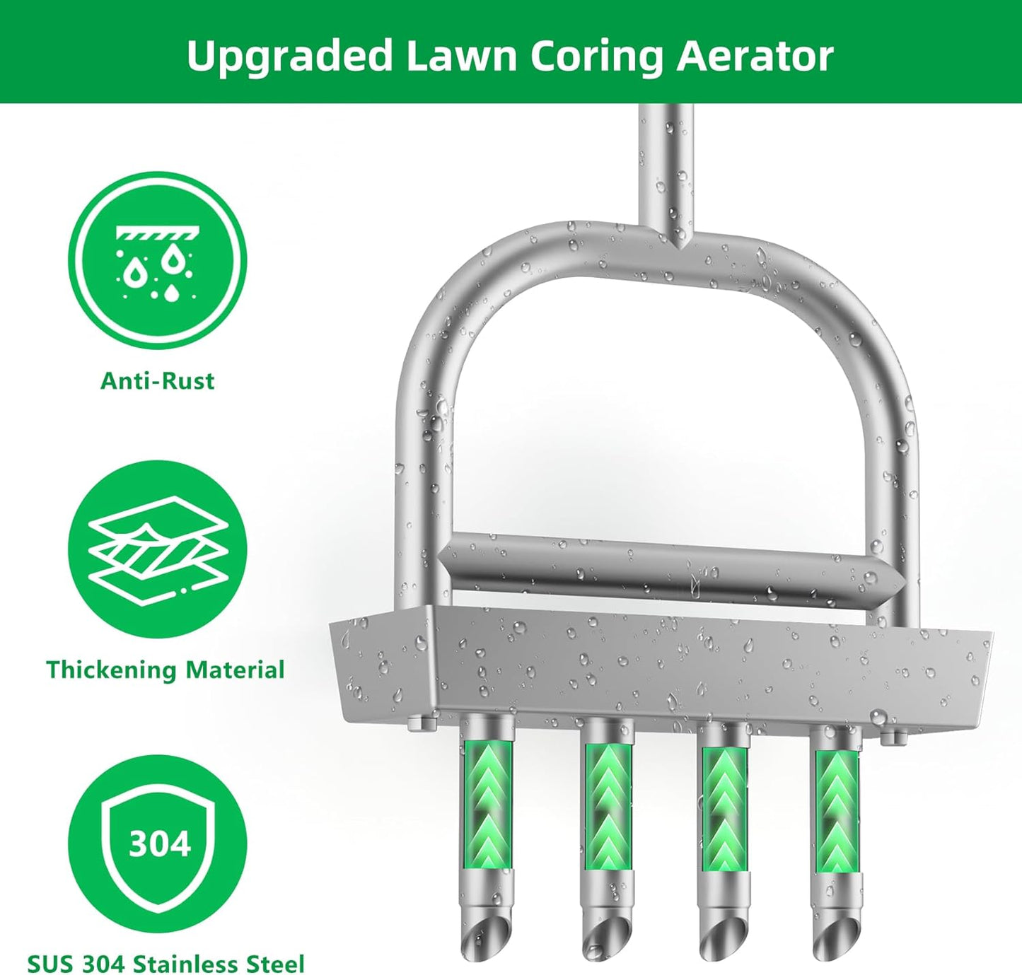 Lawn Aerator Coring Tool with Soil Core Storage Tray,4 Tine Stainless Steel Manual Garden Plug Aerator for Yard Grass,Lawn Coring Aeration for Soil Aeration,Lawn Care Cleaning,Compacted Soil(Silver)