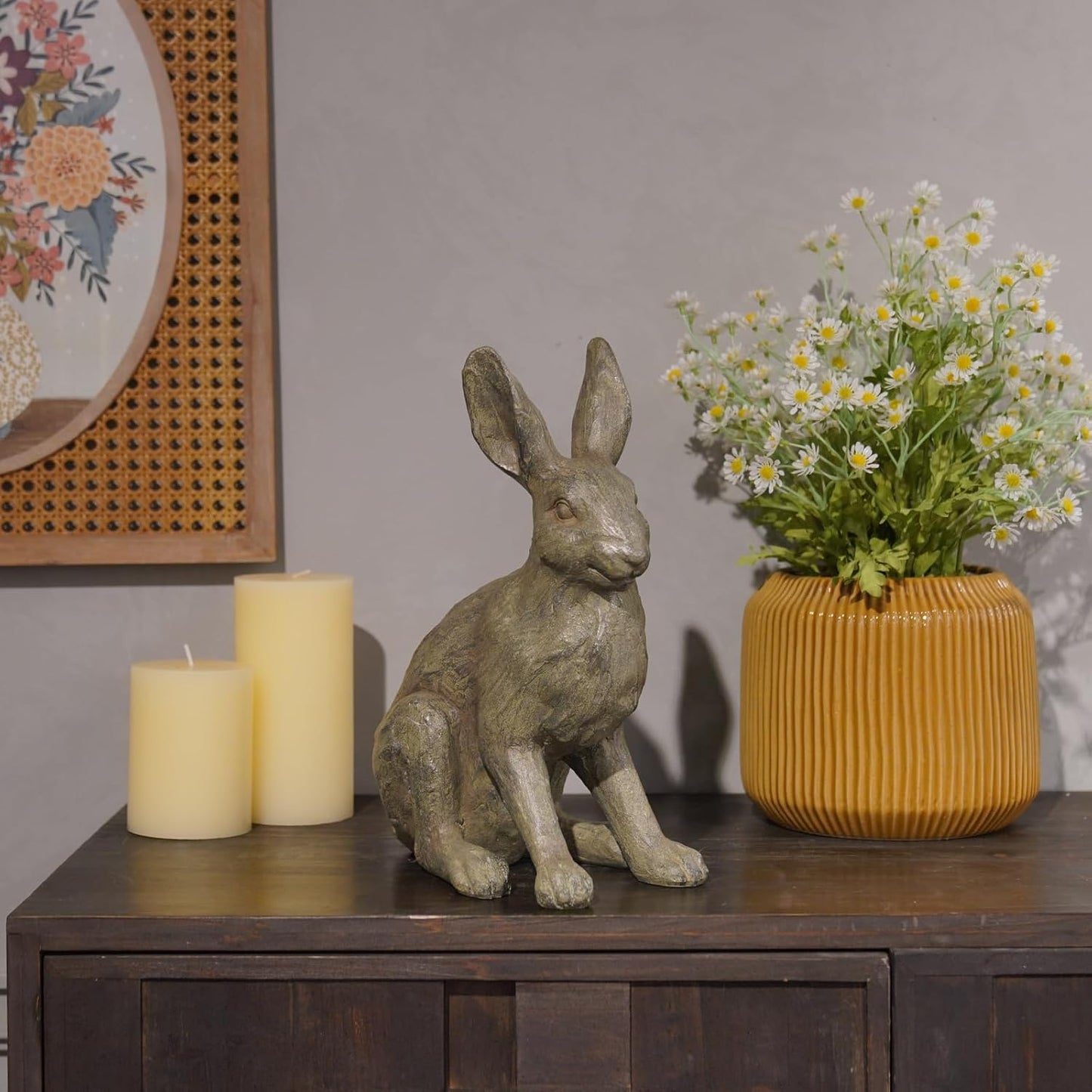 DiliComing Grey Resin Rabbit Garden Statue - 12 Inch Large Garden Statues for Home Yard Decor Garden Statues for Outside Balcony Bunny Decor for Garden Gifts