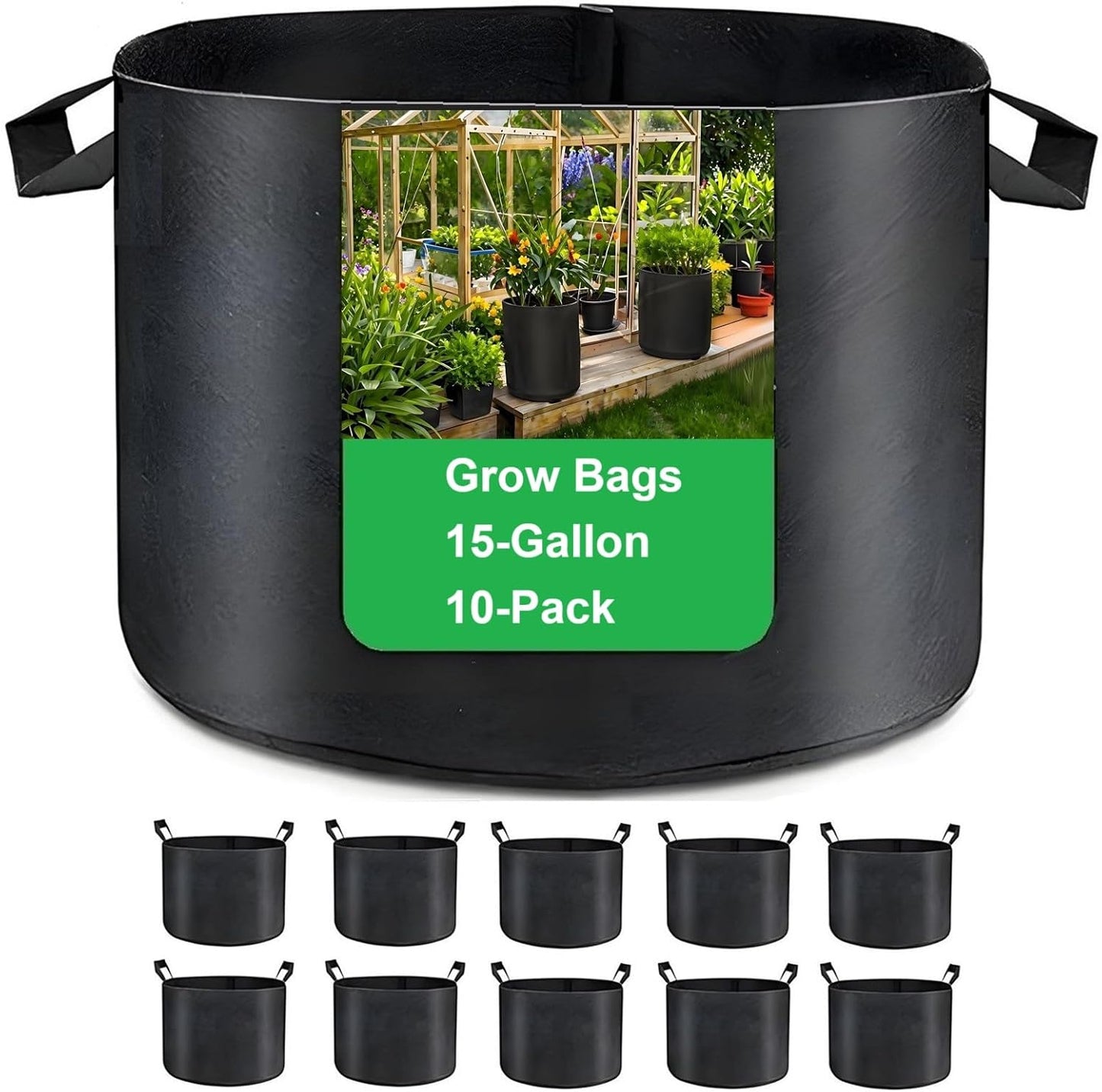 15-Gallon 10 Pack Grow Bags,Thickened Aeration Fabric Growing Pots Planters with Handles for Planting Vegetables Plants,Black