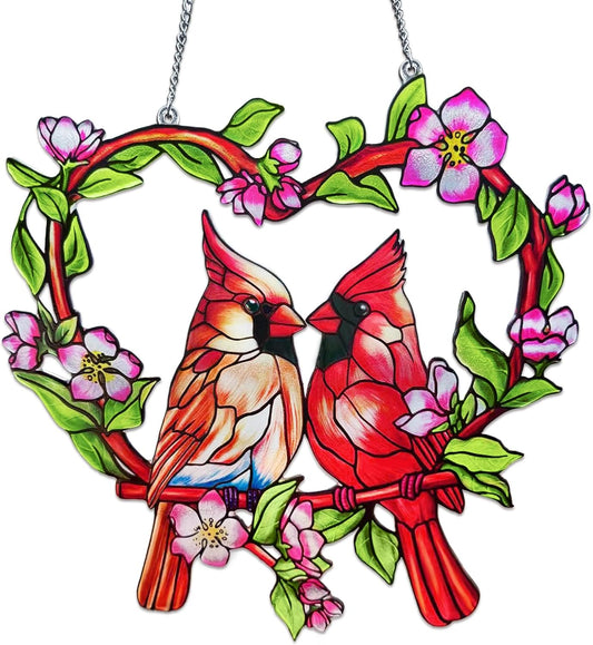 Stained Glass Window Hanging Cardinal Suncatcher,velaboll 10 inch Cardinal Decor for Home Decor
