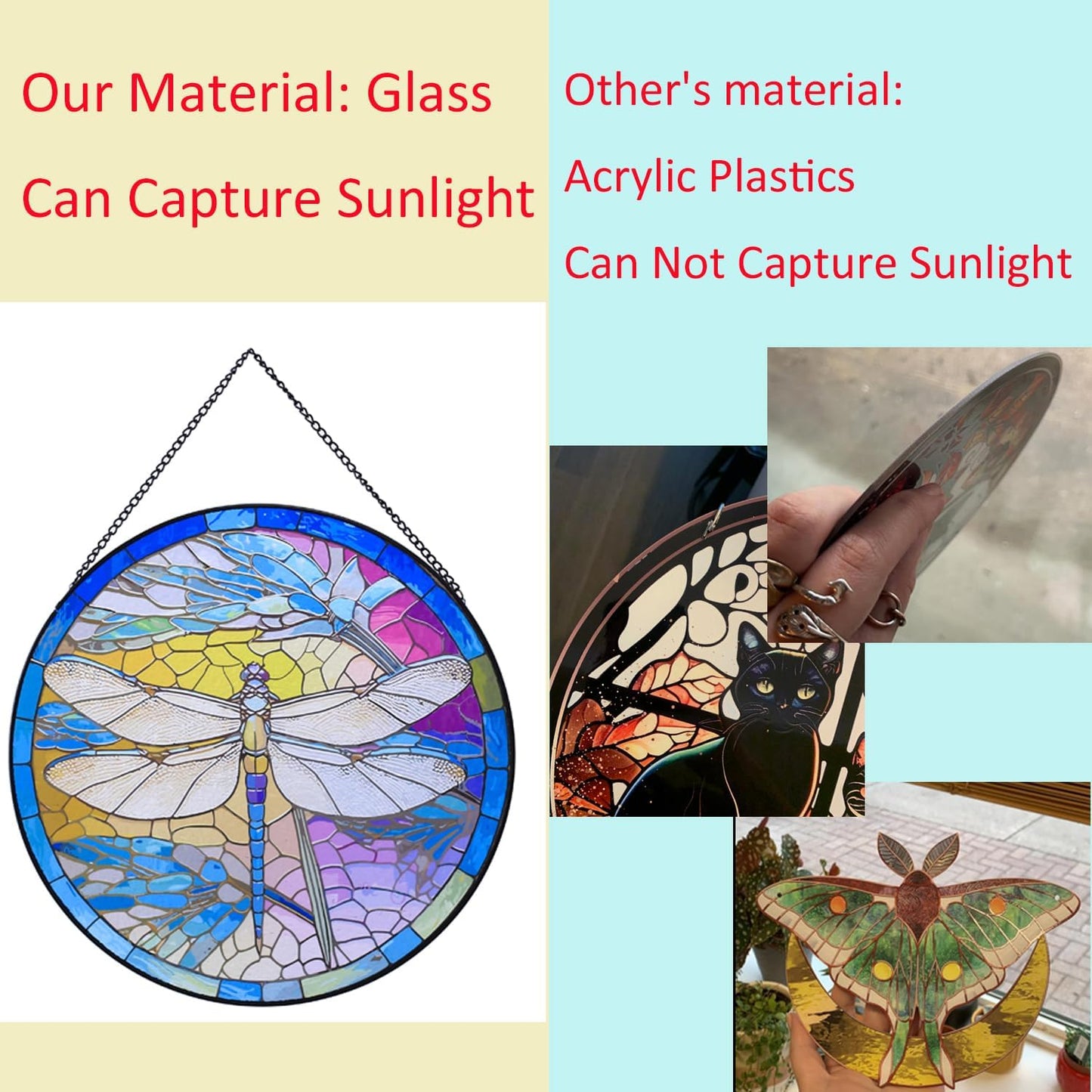 Hanging Stained Glass for Windows,20cm/7.87inch Dragonfly Hand-Painted Sun Catcher Garden Hangings Christmas Mother's Day, Valentine's Day Ornaments Festival Gift (B Style)