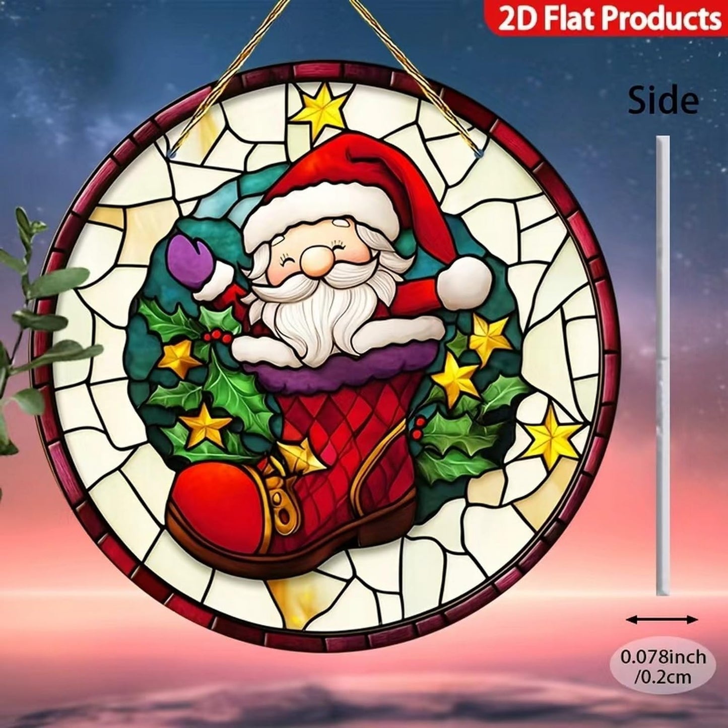 7.87inch Christmas Sun Catcher for Window Hanging Santa Claus Acrylic Garden Holiday Suncatcher Decor Colorfu for Wall Home, Garden, Housewarming Women Neighbor Winter Xmas Decor Gifts