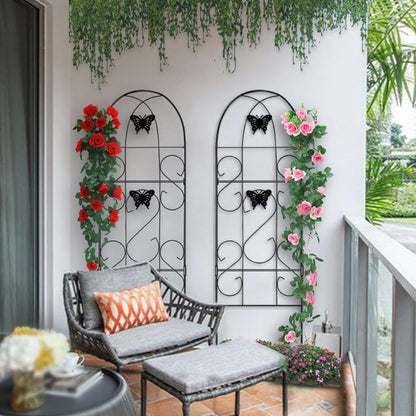 AMAGABELI Garden & Home 4 Pack Garden Trellis for Climbing Plants 60" x 18" Black Iron Trellis for Potted Plant Support Butterfly Metal Trellis for Climbing Roses Vine Flower Cucumber Clematis GT02