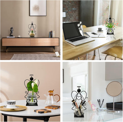 Angel Plant Terrarium with Metal Stand, Air Planter Bulb Glass Vase Metal for Hydroponics Home Garden Office Decoration-Plant Lover's Gift for Women (Angel)