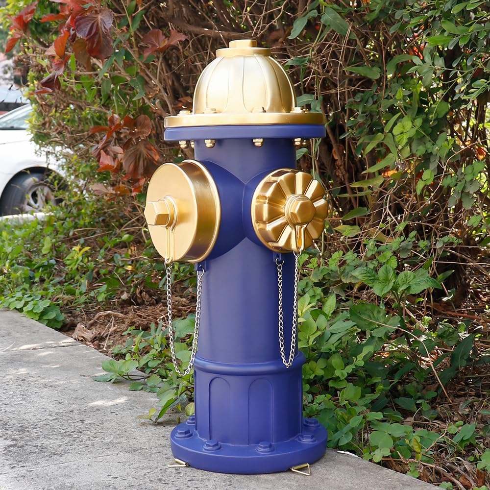 Dog Fire Hydrant Pee Post Puppy Pee Training Post Garden Statue, Blue & Gold Fire Hydrant Outdoor Figurines Decor for Yard Garden Lawn Patio (Large)