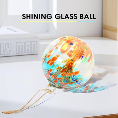 Hand Blown Glass Ball, 4" Gazing Glass Christmas Ornaments, Hanging Tree of Life Witch Balls for Home Outdoor Window Patio Garden Décor（Blue）